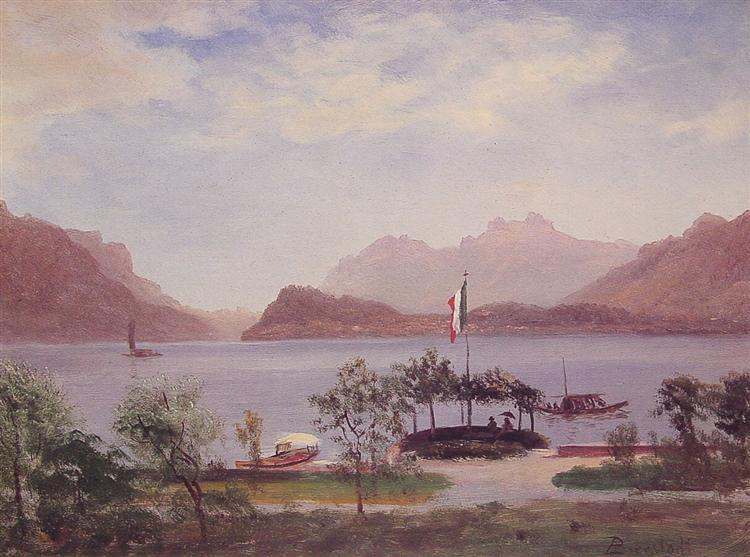 Albert Bierstadt Painting Italian Lake Scene - Click Image to Close